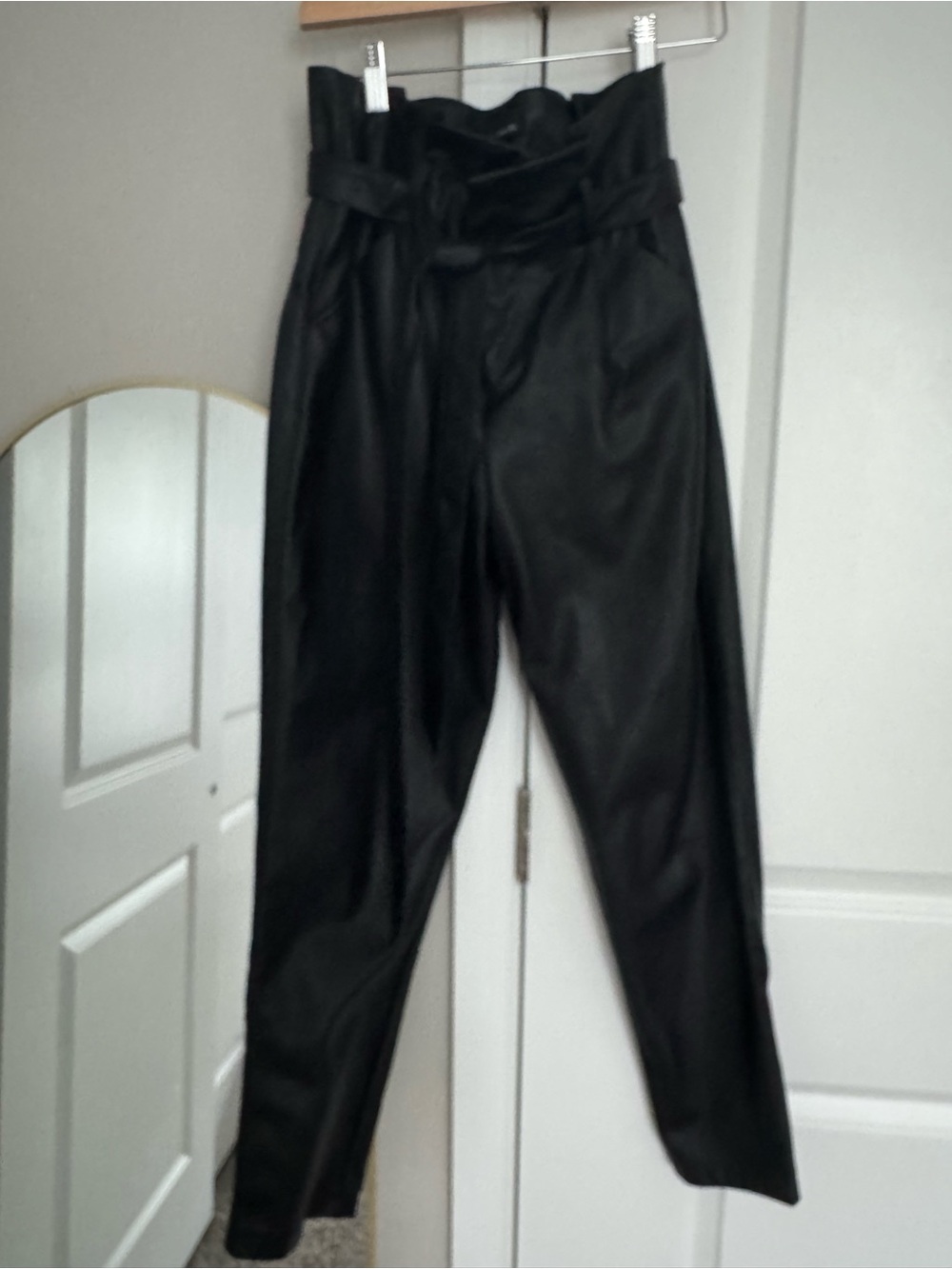 Lucy Paris Black High-Waist Paperbag Trousers with Tie Belt